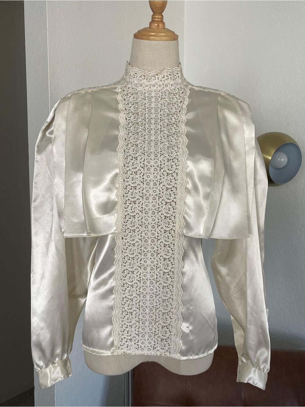 Vintage Sonya Ratay for Michelle Stuart Victorian Satin Lace Pleated Blouse
